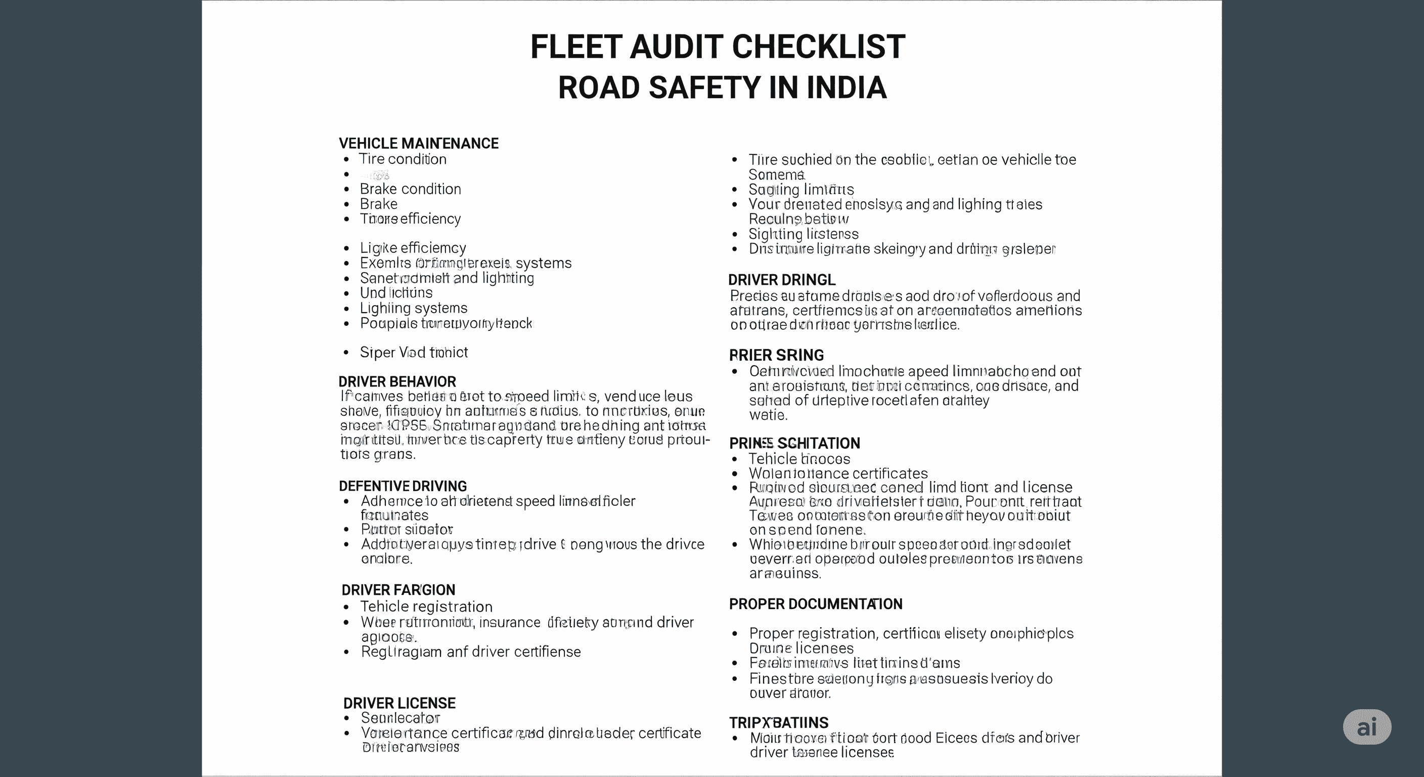 Fleet Audit Checklist for Road Safety